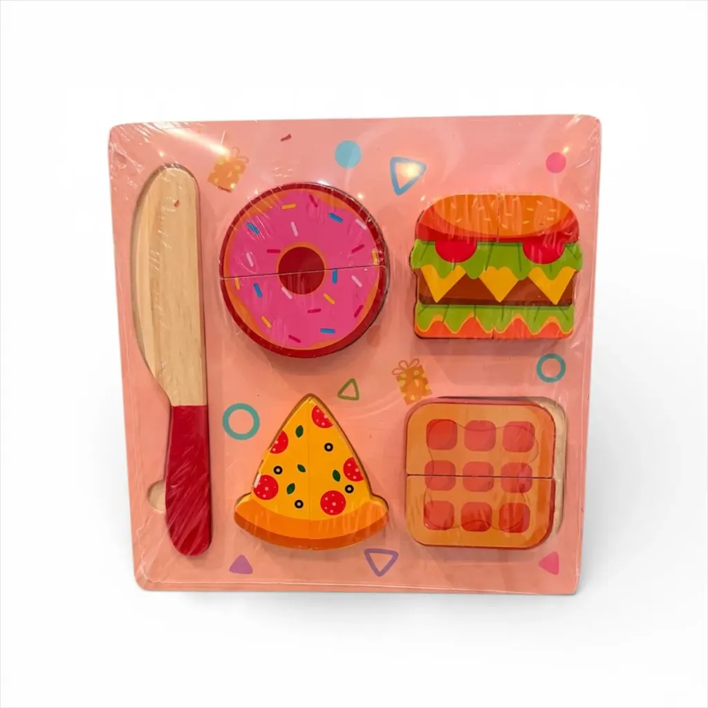 Rompecabezas encastre madera comida 18x18 cm