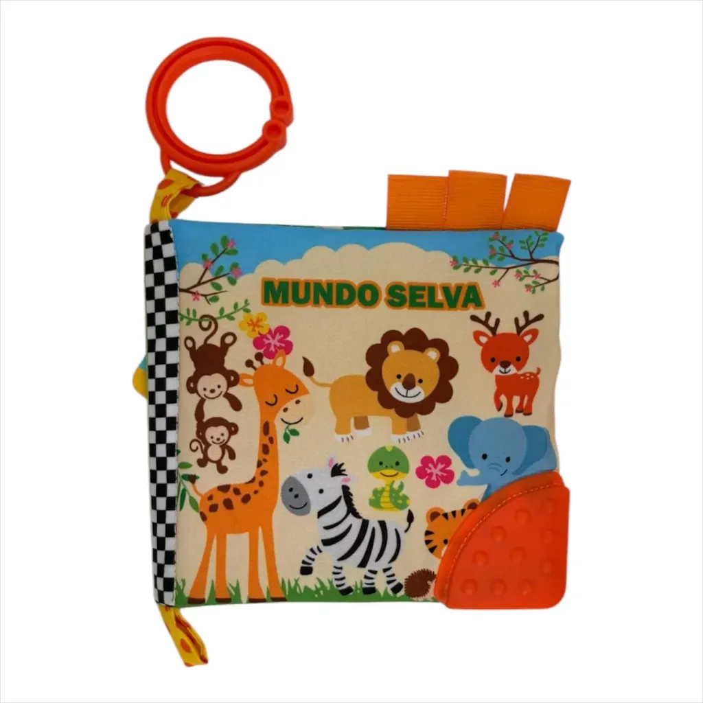 Libro de tela didáctico con mordillo Mundo Selva
